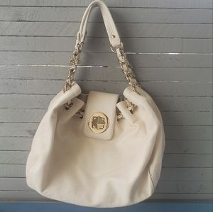 KATE SPADE Turnlock Chain Cinch Hobo Shoulder Bag Leather Cream/Gold